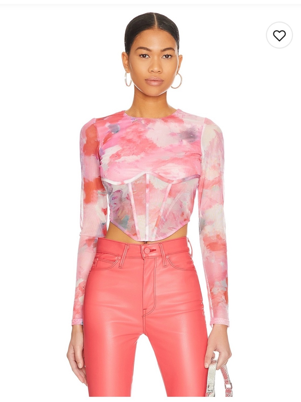 Bardot Sheer Pink Watercolor Corset Crop Top